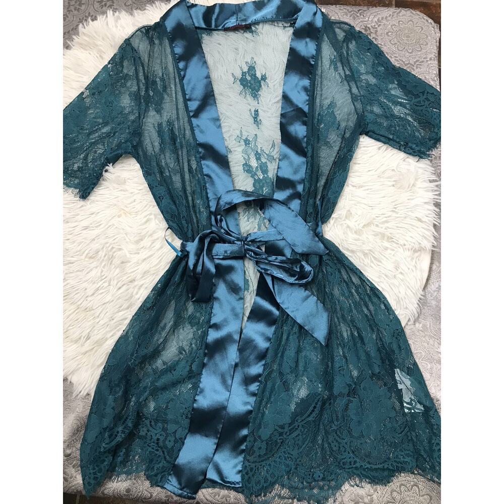 Avidlove Women's Lace Kimono Robe Babydoll Lingerie Mesh Nightgown Belt Green S